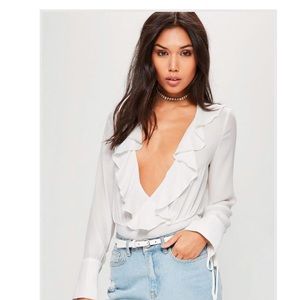 White Frill Long Sleeve Body Suit